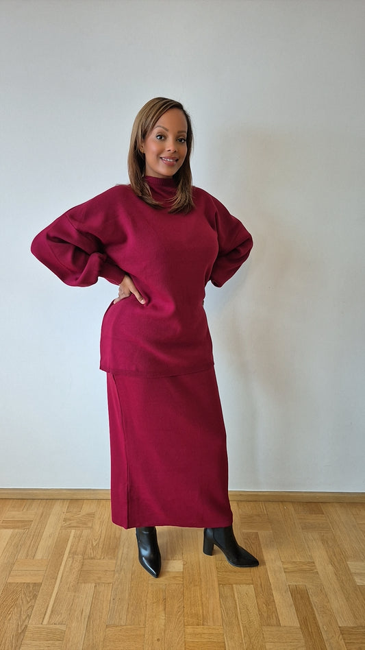Wool Co-ord-Dark red (one size)