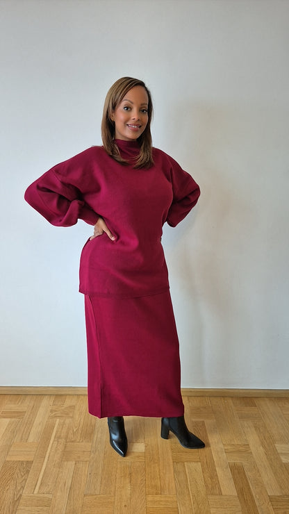 Dark red sweater & skirt (one size)